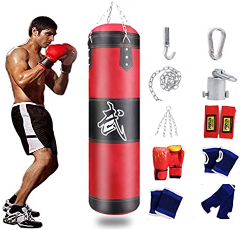 XI-g Punching Bag UNFILLED Set Hanging DIY Heavy Boxing Bag MMA Training with Gloves Punching Mitts Hanging Chain Muay Thai Martial Arts for Kids and Adults