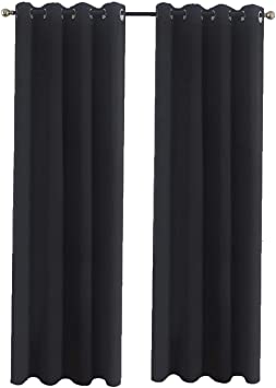 Aquazolax Thermal Insulated Blackout Curtains 84 Long Heavy Duty Window Curtain Panels Drapes 52"x84" with Grommets Top for Nursery, Set of 2, Black