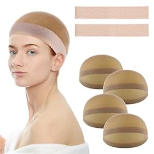 6 Pieces Wig Cap with Grip Band Wig Grip Cap for Glueless Elastic Silicone Wig Grip Band for Lace Front No Slip Wig Band Headbands Hair Cap for Wigs Wig Accessories Kit for Women