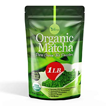 Organic Matcha Green Tea Powder USDA Certified - 100% Pure Macha Ceremonial and Culinary Grade for Smoothies and Baking - 1 Lb