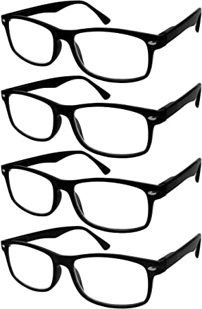TBOC Reading Glasses Eyeglasses Eyewear - (Pack 4 Units) Black Frame  1.50 Optical Power for Presbyopia Eye Strain Vision Plain Lenses Men Women Unisex Design Light Spectacles Prescription See Glasses