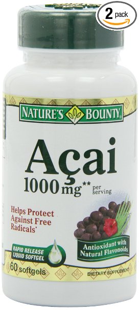 Natures Bounty Acai 1000mg Softgels - 60ct 021 Bottles Pack of 2