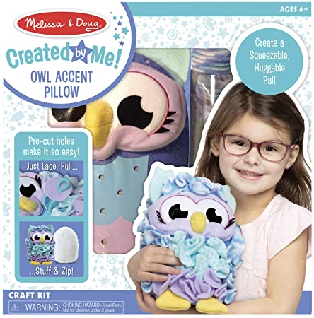 Melissa & Doug Created by Me Owl Accent Pillow Lacing Craft Kit (100 Fleece Buttons, 20 Lacing Cords)