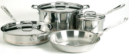 All-Clad 6000-7 SS Copper Core 5-Ply Bonded Dishwasher Safe Cookware Set 7-Piece Silver
