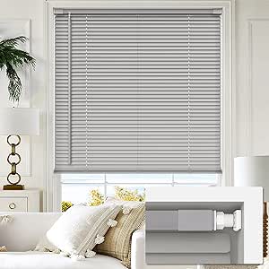 LazBlinds Cordless No Tools-No Drill 1" Vinyl Horizontal Mini Blinds, Light Filtering Blinds for Windows, Blinds & Shades for Window Size 22" W x 48" H, Grey