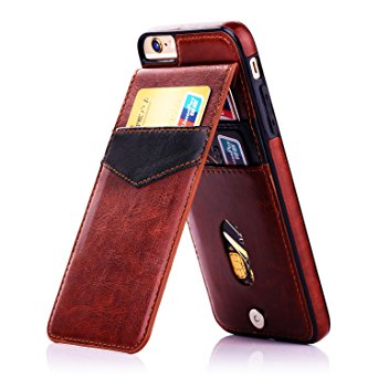 Onetop iPhone 6S Plus Case with Card Holder, Premium PU Leather Kickstand Wallet Case for iPhone 6S Plus 5.5 Inch(Brown)