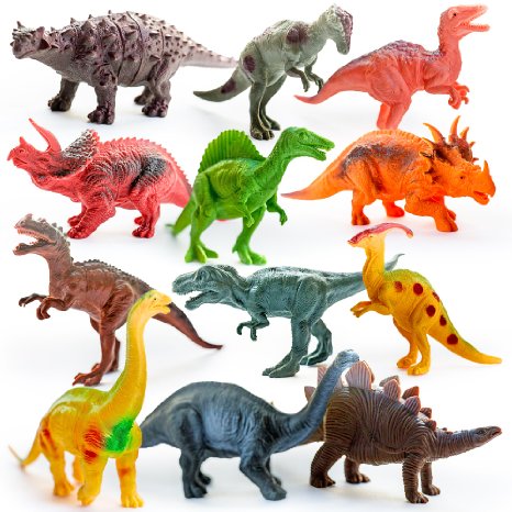 Kids Imaginative Dinosaur Toy Figures | Small & Large Plastic Assorted Dinosaurs 12 Piece Set, 5-7" | For Boys, Girls, Old Toddlers & Preschoolers | Animal Playset for Educational Fun & Activity Play