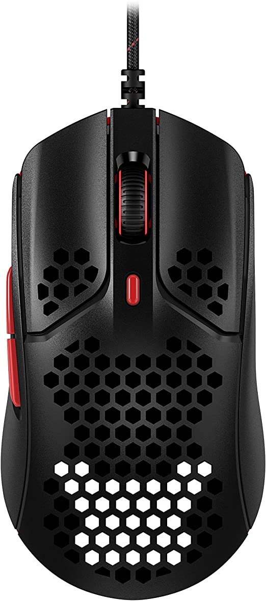 HyperX Pulsefire Haste – Gaming Mouse – Ultra-Lightweight, 59g, Honeycomb Shell, Hex Design, Hyperflex USB Cable, Up to 16000 DPI, 6 Programmable Buttons - Black/Red