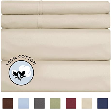 100% Cal King Size Sheets Cotton Beige (4pc) Silky Smooth, Cooling 400 Thread Count Long Staple Combed Cotton Cal King Sheet Set – 400TC High Thread Count Cal King Sheets - Cal King Bed Sheets