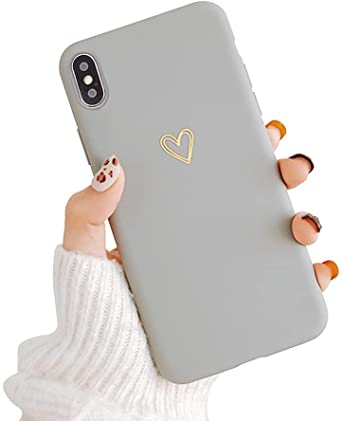 Ownest Compatible with iPhone Xs Max Case for Soft Liquid Silicone Gold Heart Pattern Slim Protective Shockproof Case for Women Girls for iPhone Xs Max Case-Gray