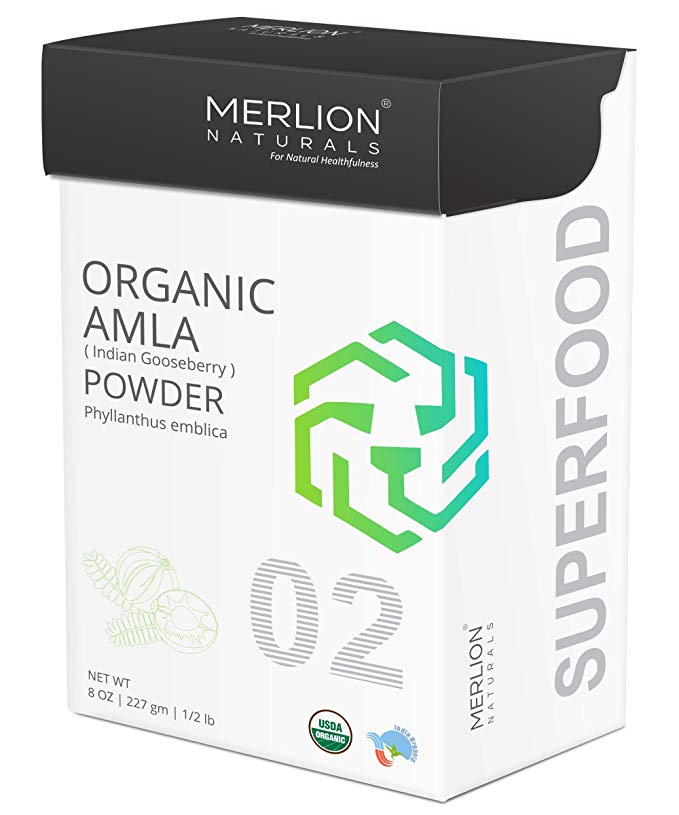 Merlion Naturals Organic Amla Powder (Indian Gooseberry/Emblica Officinalis) - USDA NOP Certified 100% Organic (227 gm)