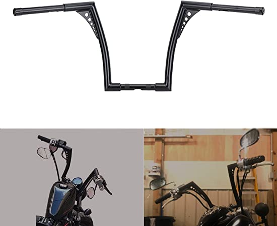 munirater Rise Ape Hangers Motorcycle Handlebar 12 Replacement for Sportster XL 883 1200 Softail FLST FXST Handlebars 1-1/4 Black