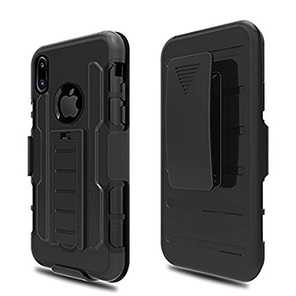 iPhone X / iPhone 10 Case Defense Shield Series [Heavy Duty] Premium Belt Clip Holster Kickstand Shockproof - Case For iPhoneX Hard Plasic Silicone Cover & Polycarbonate Protective Case for Apple