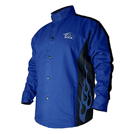 2XL BSX Flame-Resistant Welding Jacket - Blue with Blue Flames