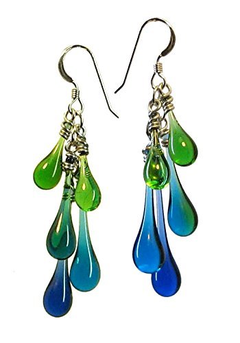 Cluster of Blue and Green Glass Droplets Cascade Earrings