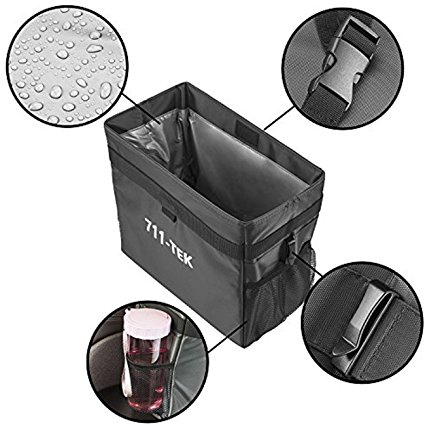 711TEK Car Trash Can, Leakproof and Weighted Portable Car Garbage Bag Basket Hanging for Auto Back Seat Black