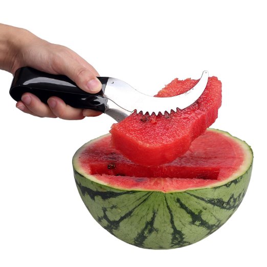 Angelbubbles Melon Slicer Watermelon Cutter 100% 304 Stainless Steel + Non-slip SAFE Plastic Handle (Black)