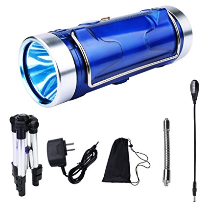 RUIMX IPX7 Waterproof Professional Searchlight Boating Spotlight with White   Blue LED Head   3x18650 Rechargeable Battery   Free Tripod   Reading Light, Perfect for Fishing, Hunting, Camping