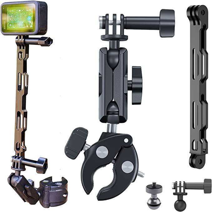 TELESIN Claw Clamp Mount   Extension Rod   Phone Holder Bundle Kit, 360 Dual Ball Head Gripper Monitor, Bicycle Bike Motorcycle Handlebar Boat Vehicle Clip for GoPro Insta360 AKASO Smartphone