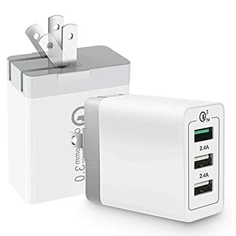 [ QC 3.0   2 USB ] Quick Wall Charger Fast Adapter, 30W 3 Port Tablet Phone Quick Charge 3.0 Travel Adapter SmartPorts Foldable Plug Compatible for SamsungS9/S8/ Note8 PhoneX/8 Pad LG Nexus HTC