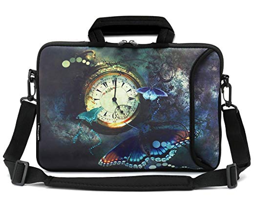 RICHEN 14 15 15.4 15.6 inch Laptop Shoulder Bag Messenger Bag Case Notebook Handle Sleeve Neoprene Soft Carring Tablet Travel Case with Accessories Pocket (14-15.6 inch, Clock & Butterfly)