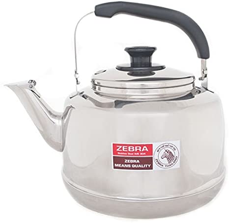 Extra Large Size 7.5 Liter Zebra Polished Mirror Finish Stainless Steel Whistling Canister Stovetop Teakettle Tea Kettle Teapot, Gas Electric Induction Compatible