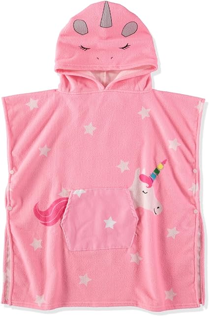 Boys and Girls Absorbent Hooded Beach Towel Pullover Character Microfiber Bath with Side Snaps (Unicorn, 6-7) 27.00'' x 26.00''