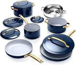 Gotham Steel Modern 11 Pc Ceramic Pots and Pans Set Non Stick, Kitchen Cookware Sets, Non Stick Pots and Pan Set, Ceramic Cookware Set, Pot and Pan Set, Non Toxic Cookware Set, Dishwasher Safe - Navy