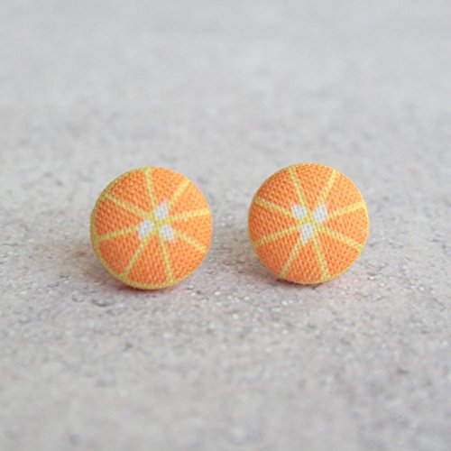 Orange Slice Fabric Button Earrings