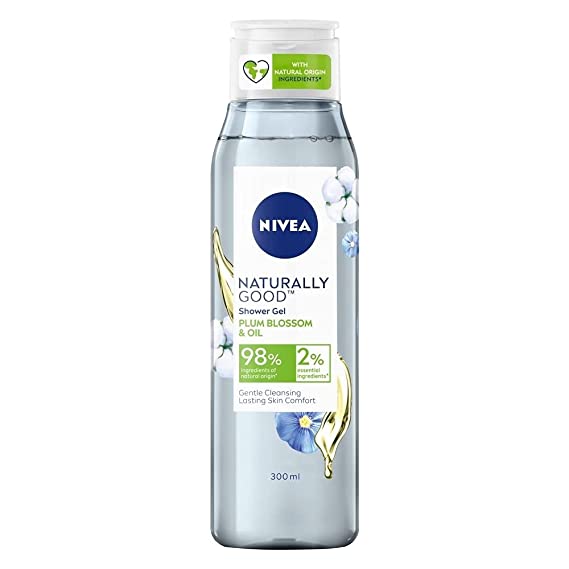 NIVEA Naturally Good Body Wash, Plum Blossom & Oil Shower Gel, No Parabens, Vegan Formula, 98% Natural Origin Ingredients for Gentle Cleansing, 300 ml