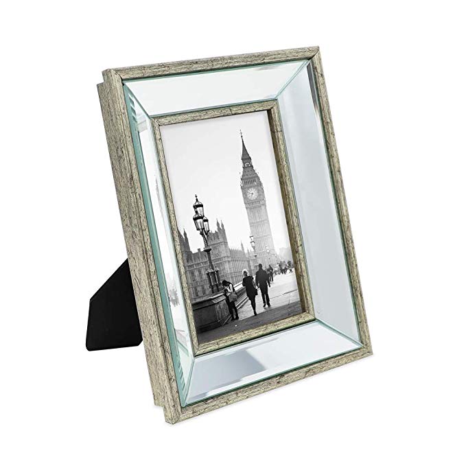 Isaac Jacobs 4x6 Silver Beveled Mirror Picture Frame - Classic Mirrored Frame with Deep Slanted Angle Made for Wall Décor Display, Photo Gallery and Wall Art (4x6, Silver)