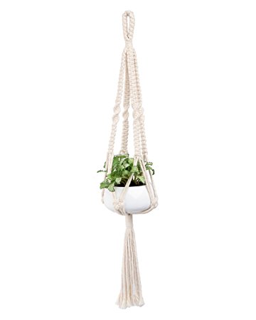 Mkono Mini Macrame Hanging Planter with Ceramic Flower Pot 19 Inch