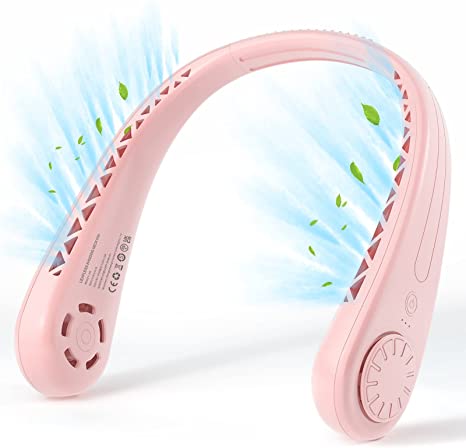 Bladeless Personal Neck Fan -1800 mAh Battery Operated Wearable Personal Fan, Leafless, Rechargeable, Headphone Design Three-speeds Change and USB Rechargeable for Working, Cooking ,Travel, Sports Carry, Outdoor Activities(Pink)