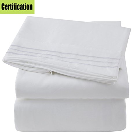 Bed Sheet Set - Brushed Microfiber 1800 Bedding 4 Piece 105 GSM -Wrinkle, Fade, Stain Resistant ,Hypoallergenic (White, Full)