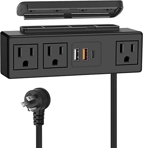 Under Desk Power Strip, Adhesive Wall Mount Power Strip with USB C,Desktop Power Outlets, Removable Mount Multi-Outlets with 3 Outlets & 2 USB-A Ports &1 USB-C Port