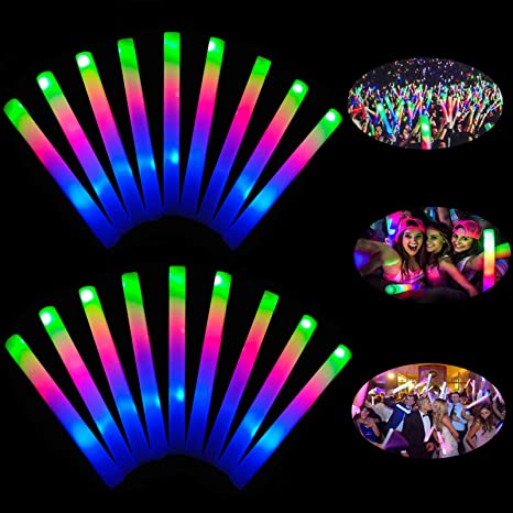 Foam Glow Sticks-52PCS LED Light Up Foam Sticks with 3 Modes Flashing,16"Glow in The Dark Party Supplies for Halloween Birthday Wedding Pool Concert and Event,A Hit As Party Favors for Kids Adults