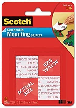 Scotch Removable Mounting Squares, 1 X 1 Inches, 16 Squares/package (3 Packages)