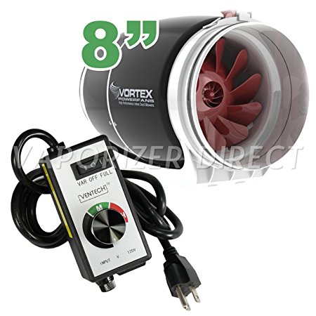 8" inch Vortex S Line S-800 Power Fan 728 CFM by Atmosphere   VenTech Variable Fan Speed Controller