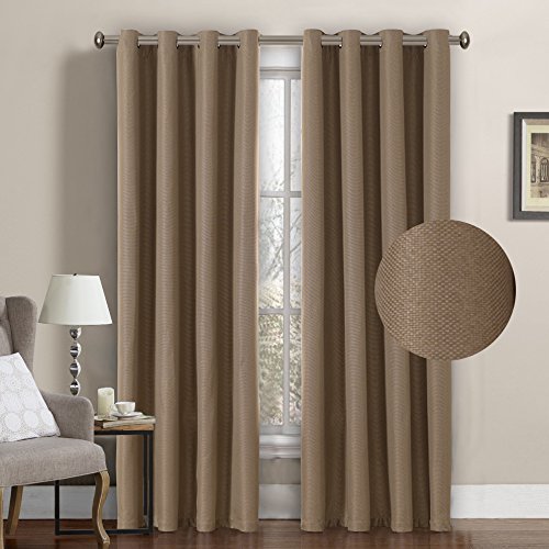 H.Versailtex Classical Grommet Top Thermal Insulated Heavy Weight Textured Tiny Plaid Linen Like Innovated Blackout Extra Long Patio Curtains&Drapes,108 by 52 Inch-Taupe (Set of 2 Panels)