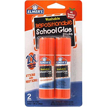 Elmer's Repositionable School Glue Sticks, 0.53 oz Each, 2 Sticks per Pack (E627)