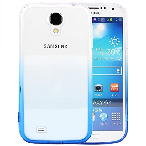S4 Case, Samsung S4 Case,Galaxy S4 Case ,BAISRKE Clear and Blue Gradient TPU Soft Edge Bumper Case Rubber Silicone Skin Cover for Samsung Galaxy S4 I9500 I9505