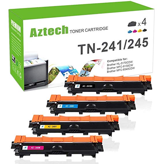 Aztech 4 Packs Compatible for Brother TN-241 TN-245 TN241 TN245 Toner Cartridges for Brother DCP-9020CDW HL-3140CW HL-3150CDW HL-3152CDW HL-3170CDW DCP-9015CDW MFC-9140CDN MFC-9330CDW MFC-9340CDW