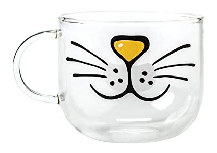 Cat Face Mug - Cute Glass Coffee Mug, Dishwasher Safe