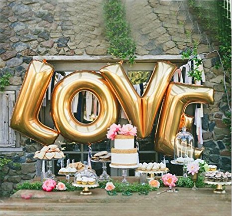 B-G 40 Inch Love Balloon Set Romantic Wedding Bridal Shower Anniversary Engagement Party Decoration Vow Renewal Golden H009