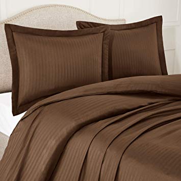 Nestl Bedding Duvet Cover 3 Piece Set – Ultra Soft Double Brushed Microfiber Bedding – Damask Dobby Stripe Comforter Cover and 2 Pillow Shams - Full/Queen 90” x 90” - Chocolate Brown