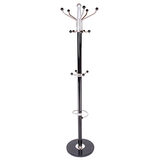 Hat Coat Stand, Hapilife Coat Rack Hat Stand with Umbrella Holder 15 Hooks with Solid Base Black