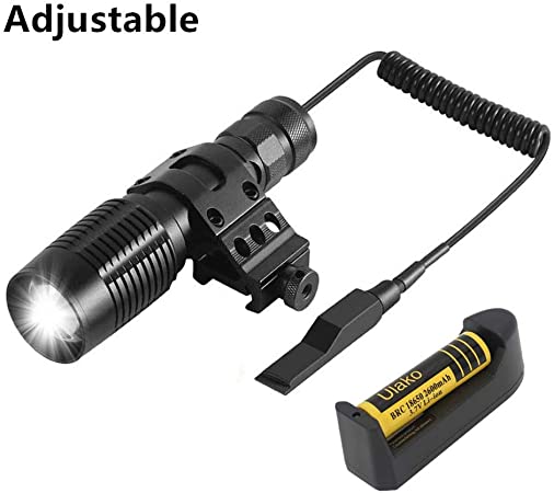 Ulako U80 350 Yards Spotlight Floodlight Zoomable Adjustable Tactical Flashlight 1200 Lumen LED with Offerset Mount for Hunting