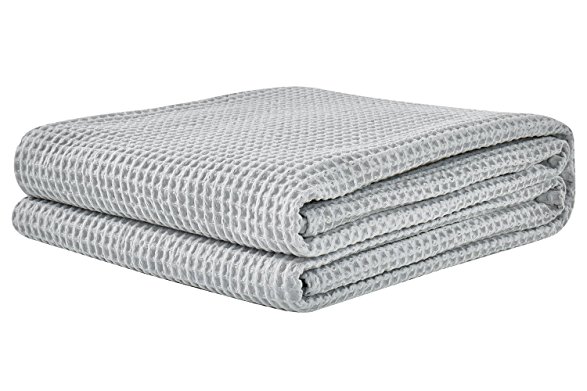 PHF Waffle Weave Blanket 100% Cotton Twin Size Light Grey