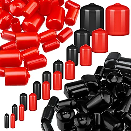 156 Pieces Black and Red Vinyl Flexible End Caps Bolt Screw Rubber Thread Protector Safety Cover in 9 Sizes Form 2/25 to 4/5 Inch