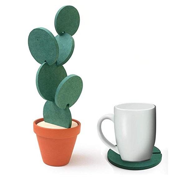 6-Piece Green Coaster Set with Flower Pot Shaped Holder
